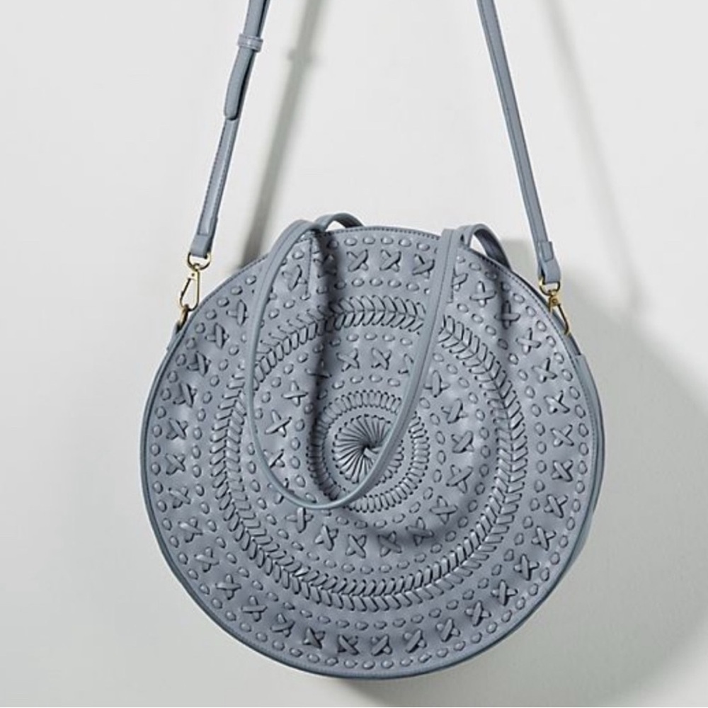 NWT Anthropologie Kelsey Woven Circle Bag Blue Grey